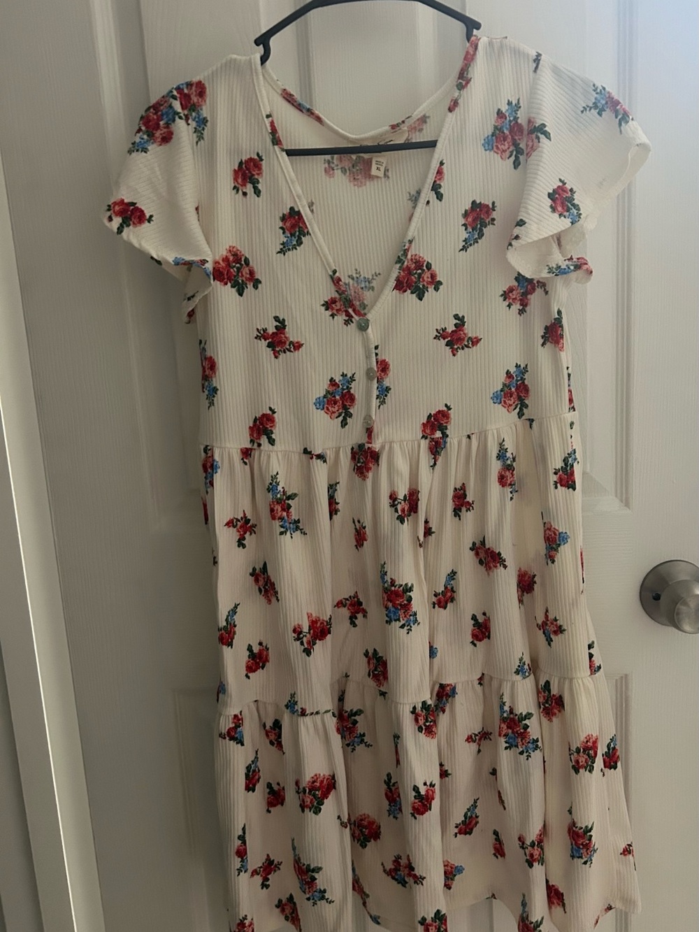 Jessica Simpson White Floral Mini Dress with Red & Blue Accents